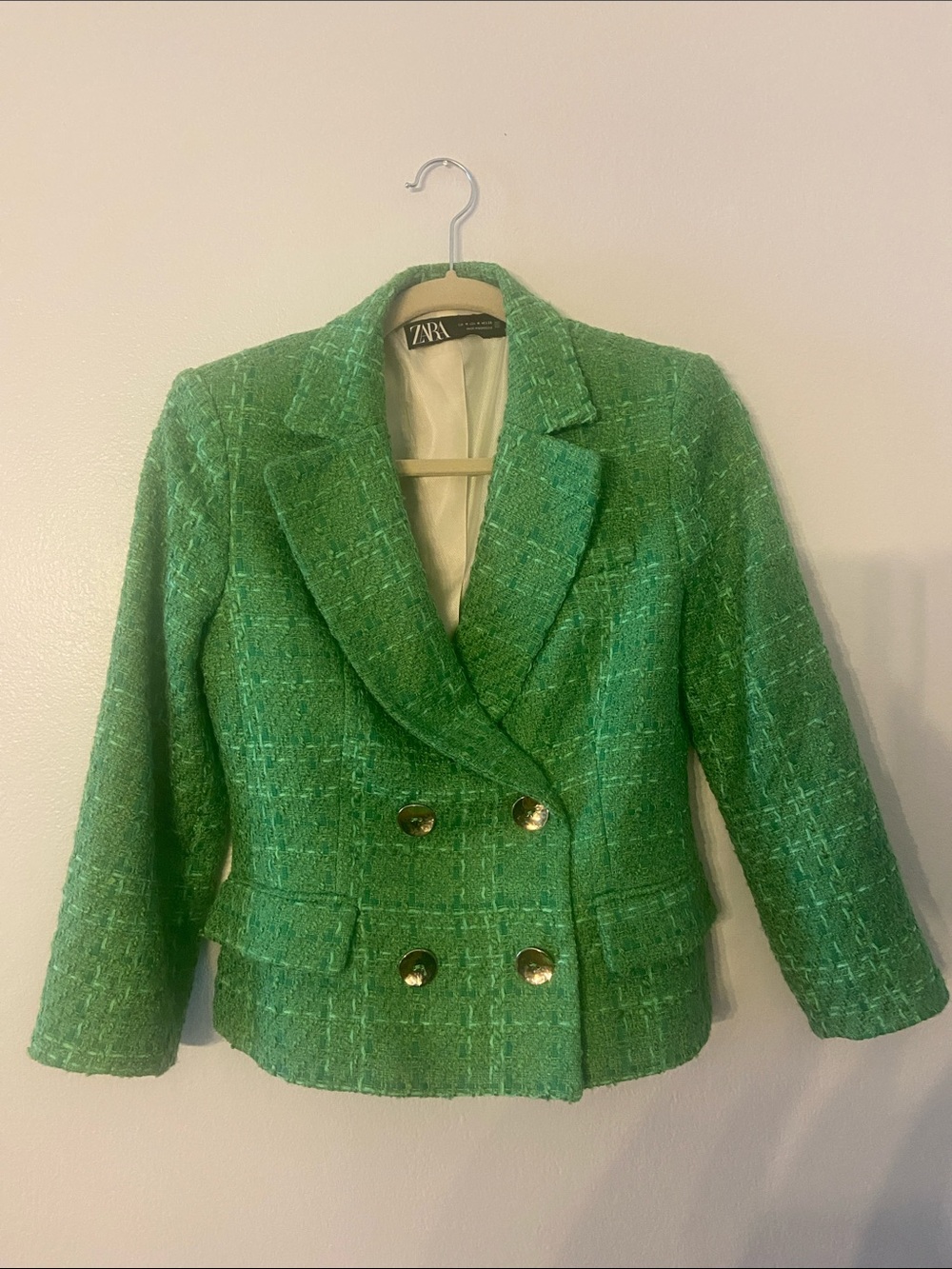 ZARA GREEN TEXTURED TWEED Cropped BLAZER Kate Middleton SIZE M - Picture 9 of 11